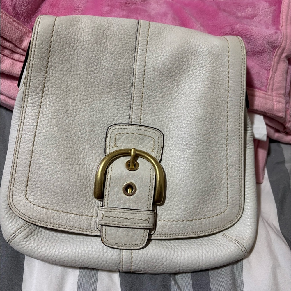 Chic Cream Crossbody Bag with Gold Buckle